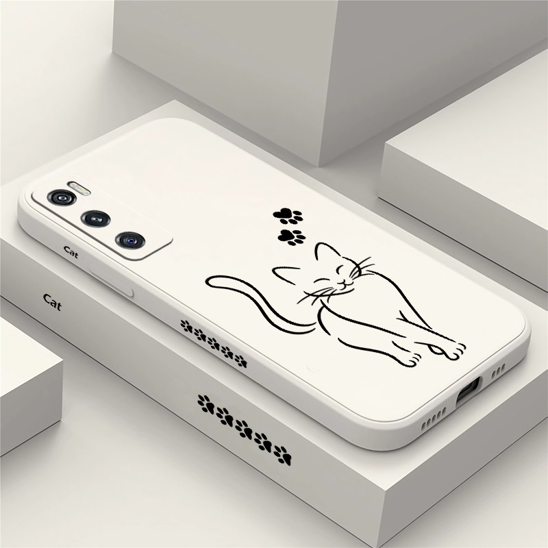 Cute Cat Line Black Phone Case - Vivo V40 review and price