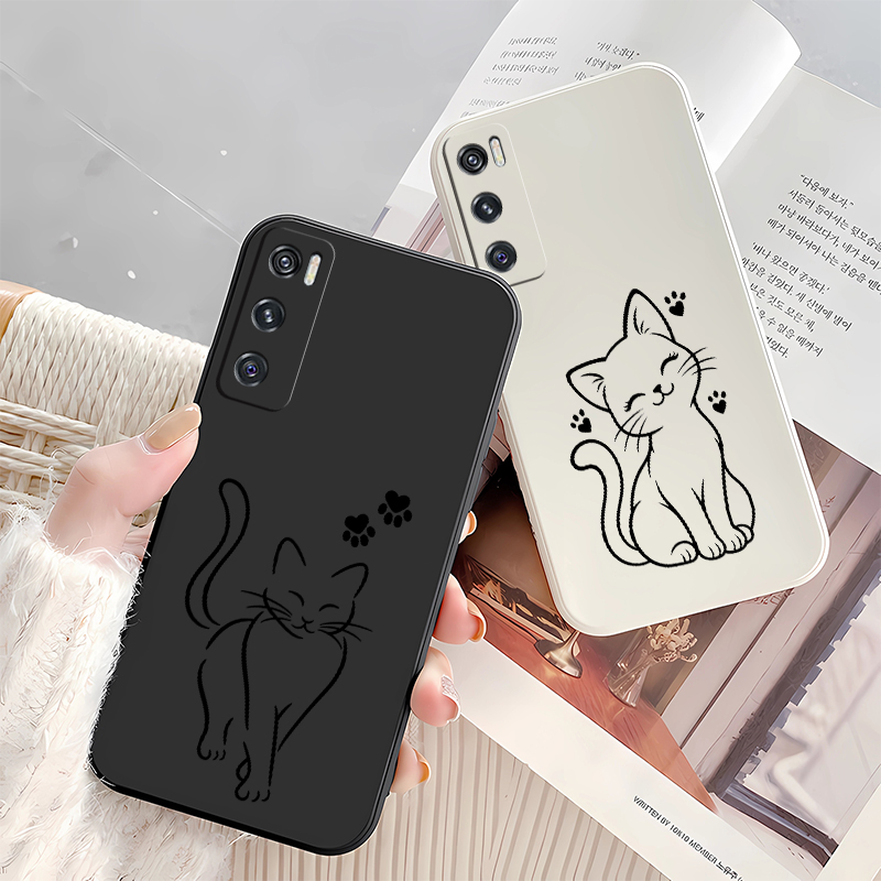 Cute Cat Line Black Phone Case - Vivo V40 review and price