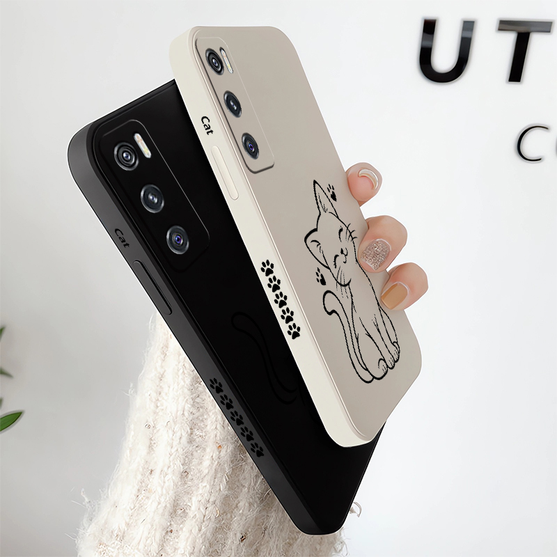 Cute Cat Line Black Phone Case - Vivo V40 review and price